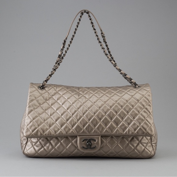 CHANEL Handbags - **SOLD** CHANEL XXL Flap Bag Metallic Calfskin Quilted Airline Travel Bag RARE